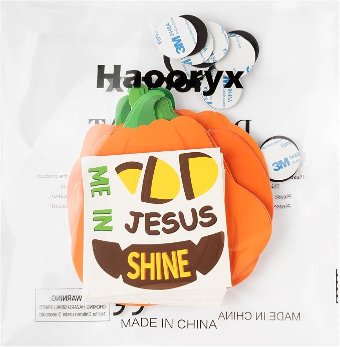 Haooryx DIY Halloween Christian Jesus Pumpkin Magnet Craft Kit | 30 Set Make Your Own Religious Fall Pumpkin Sticker Craft Decor, School Class Art Project Refrigerator Bulletin Board Decor