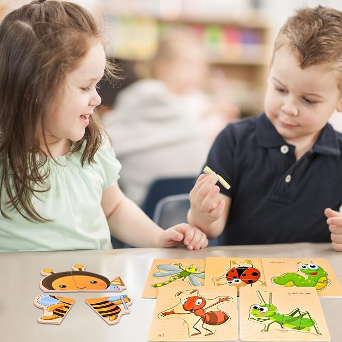 Faburo Wooden Puzzles for Toddlers 1-3, 8pcs Shapes, Insect Animal Themed Montessori Toys for 1 Year Old Learning, Educational Preschool Toys for Boys Girls | Montessori Toys for 1 Year Old Learning, Educational Preschool Toys for Boys Girls