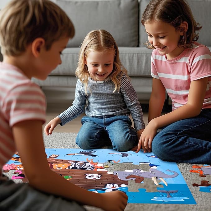 LovesTown 48PCS Floor Puzzles, Jumbo Animal Puzzles, Large 3x2 FT | Puzzle with Vibrant Animal Illustrations, for Todders, Family Game Night, Preschool Classroom, and Group Activities