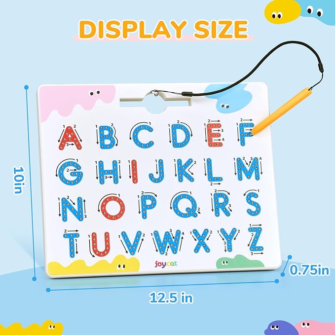 JoyCat Magnetic Letter Tracing Board, Double-Sided ABC Writing Toy for Kids | Uppercase/lowercase writing practice builds preschool skills; road trip car activities for toddlers and kids ages 3-5.