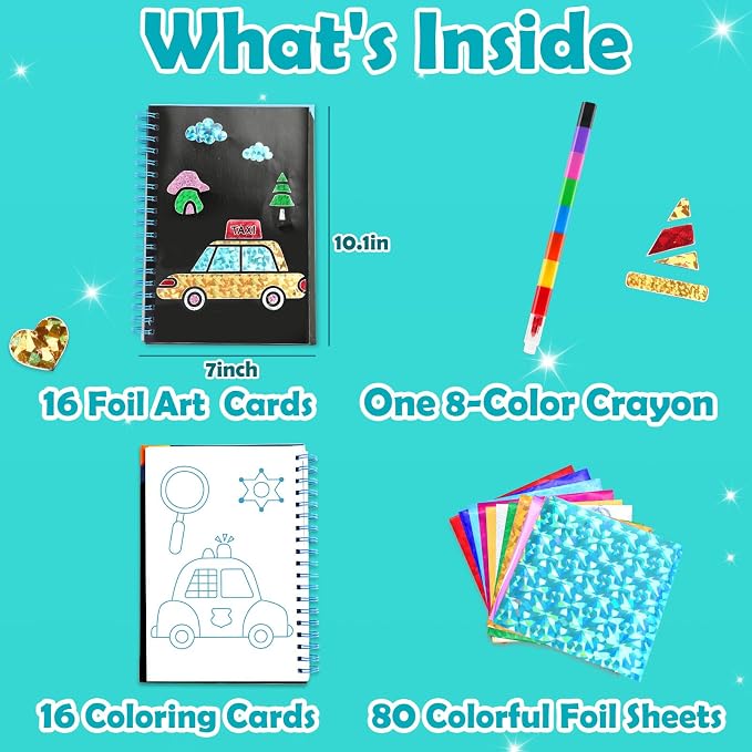 FUNNYB&G Foil Art Craft Kit for Kids, Sparkly Birthday Gift Toy for Boys | No Mess, Kids Ages 4-10 Create Sparkling Artwork, A Creative Gift for Birthdays, Holidays, Travel Activities,Screen-Free Fun