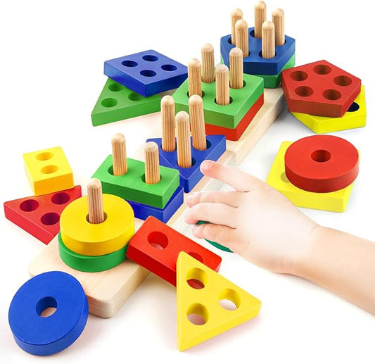 Montessori Toys for 2 3 Year Old Girls Boys, Wooden Sensory Toys for 2-3 Year Old Birthday Gifts, Education Toddler Puzzles Easter Basket Stuffers Learning Toy Activities Puzzles Ages 2-3