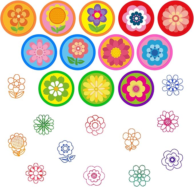Cinrobiye 24 Pcs Flower Stampers Party Favor Set, Cute Floral Stamps for Kids Birthday Party, Classroom Rewards, Carnival Prizes, Goody Bag Fillers, Garden Floral Party Supplies