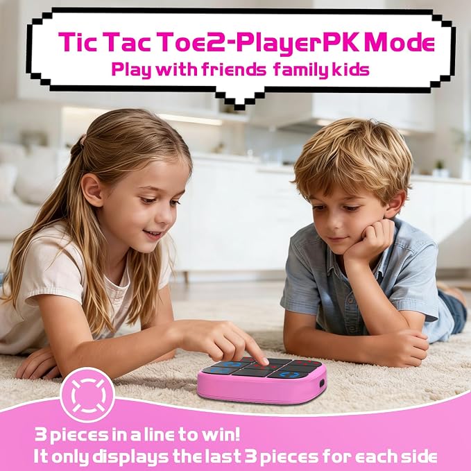 KOQQQ Rechargeable Tic-Tac-Toe Bolt Game, Upgraded 4-in-1 Handheld Puzzle Console, Electronic Educational Memory Game, Portable Travel Car Ride Board Games for Kids Adults (Pink)