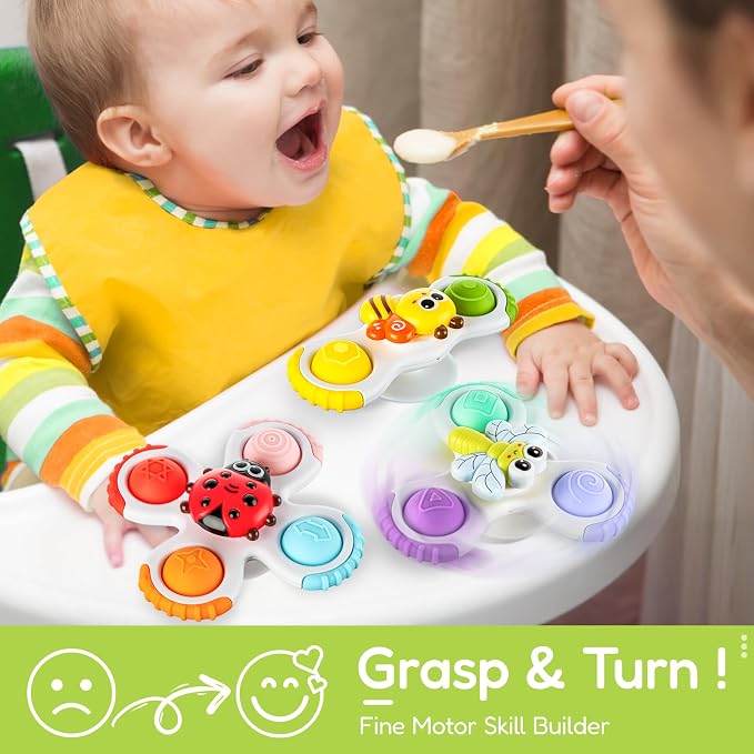 Pop Suction Cup Spinner Airplane Travel Toys for 1 Year Old Boy Girl | Novelty Spinning Tops Infant 12 18 Months,1 2 Year Old Boy Birthday Gift for Toddlers ,Sensory Baby Bath Toy Kids Ages 1-3