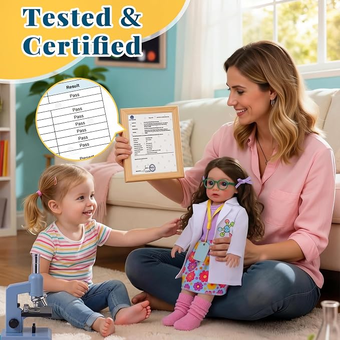 BABESIDE 16 Inch American Scientist Girl Doll with Microscope, Lab Play Set | Reborn Baby Dolls Girl, Chemistry Lab Accessories, Complete Pretend Play Scientist Toy, Birthday Gift for Kids Age 3+