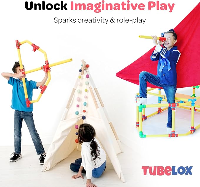 Tubelox Deluxe STEM Building Toy Set & Storage Bag | 220 Piece Life-Size Construction Kit for Kids | Portable PVC Pipe Blocks for Forts, Vehicles & Creative Play | Durable Indoor/Outdoor Toy | Ages 3+