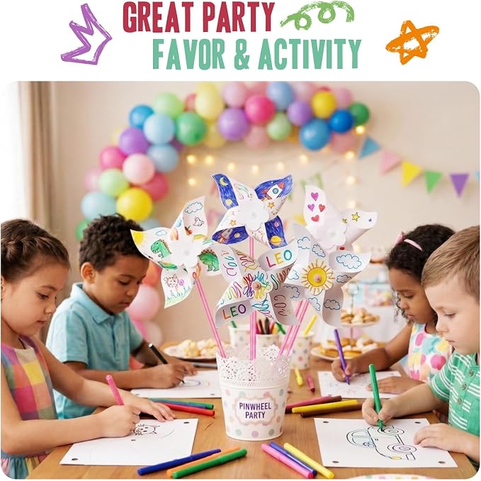 24 Pack DIY Pinwheels Craft for Kids - Summer Spring Crafts for Kids 3-5, 4-6, 4-8 - Fun & Easy Assembly, Bulk STEM Educational Activity for Camp, Sunday School Classroom, Birthday, Party Favor