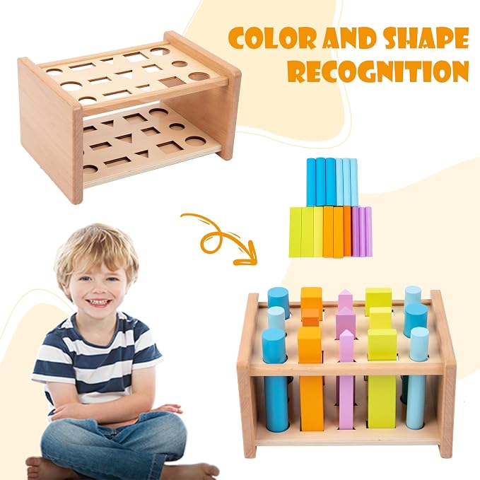 Adena Montessori 15-Piece Shape Sorting Sticks Toy, 1-3y | 15 gradient-colored pegs + pegbox. Builds color/shape recognition, fine motor & problem-solving. Montessori gift 1-3y.