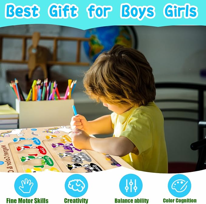 HONGID Magnetic Color and Number Maze,Uniorn Gifts for Girls,Montessori Toys for 2 3 4 5 Year Old,Learning Educational Sensory Toys for Toddlers and Kids Boys Girls,Christmas Birthday Gift for Kids