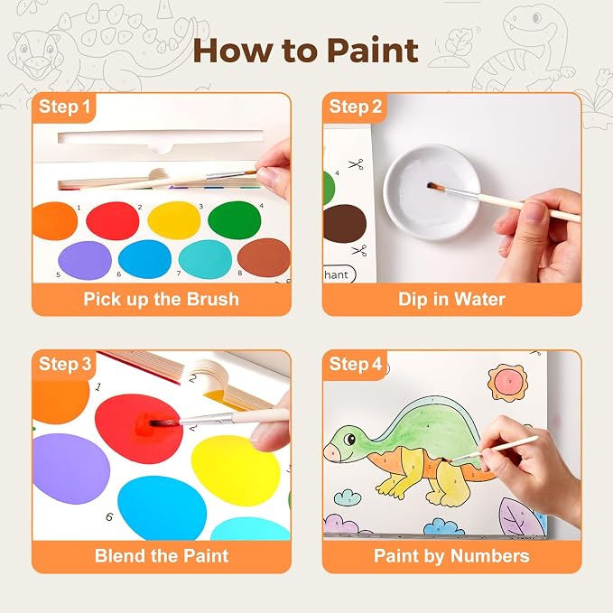 Jar Melo Paint with Water Books for Toddlers, Dinosaurs | Mess-Free Watercolor Painting Activity for Kids Ages 3-5 4-8, Arts Crafts Coloring Travel Toy with Brush for Boys and Girls
