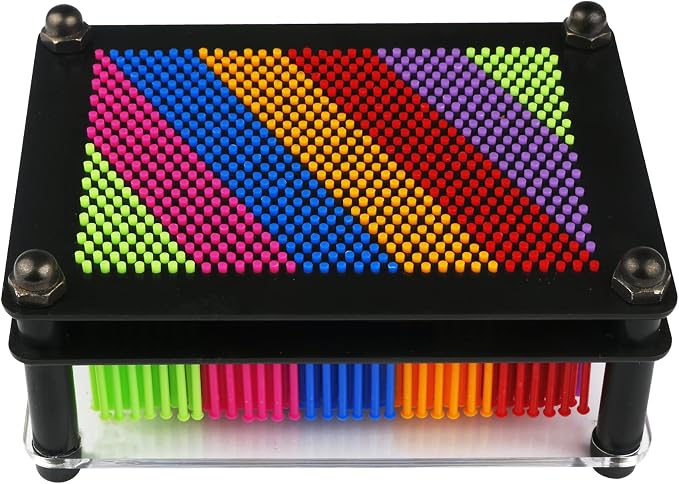 3D Pin Art Toy - Plastic Pin Board for Kids, 3D Pin Impression Sculpture Needle Toys, 3.75 X 5 inches (Rainbow)