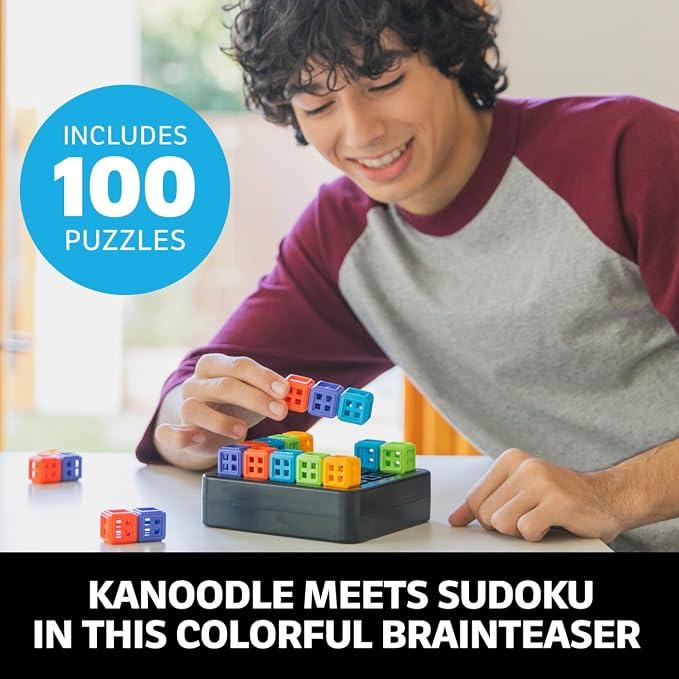 Educational Insights Kanoodle SudoQube - 3D Brain Teaser Puzzles for Kids Ages 8-10, Travel-Friendly Pocket Sudoku Game, Brain Games for Adults, Teens, and Kids, Single Player Puzzle Games