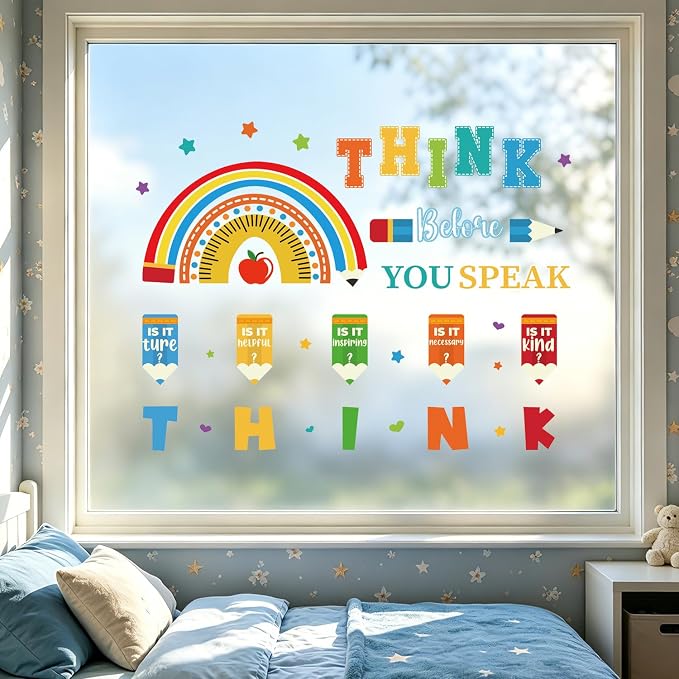 LHIUEM Inspirational Quotes Wall Sticker Think Before You Speak Wall Decal | Positive Self-Affirmations Window Clings Colorful Mental Health Decoration Motivational Phrases Vinyl Sticker for Kid Room