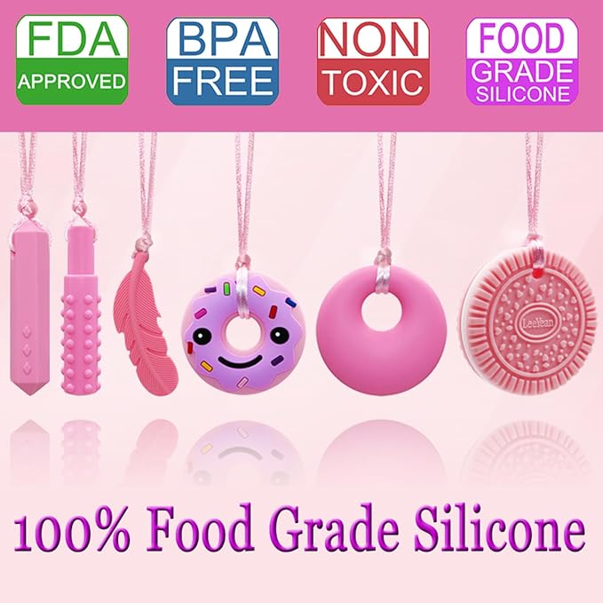 Chew Necklaces for Sensory Kids, Silicone Chewy Necklace for Children with Autism, ADHD, SPD, Chewing, 6 Pack Autism Sensory Toys