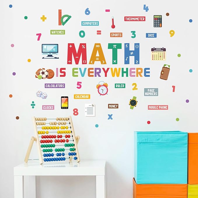 LHIUEM Math Learning Peel and Stick Wall Decals 33”X24” Educational Classroom Wall Stickers Colorful Math Symbols Wall Decals Removable Self Adhesive Renter Friendly Mural for Elementary Classroom