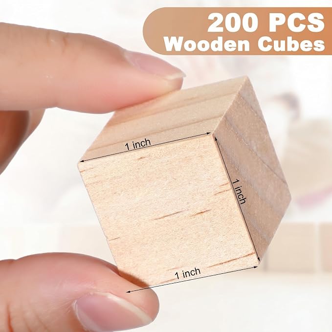 Barydat 200 Pcs 1 Inch Wooden Cubes, Unfinished Wooden Blocks for Crafting Natural Craft Wood Square Blank Cube for DIY Project Baby Showers