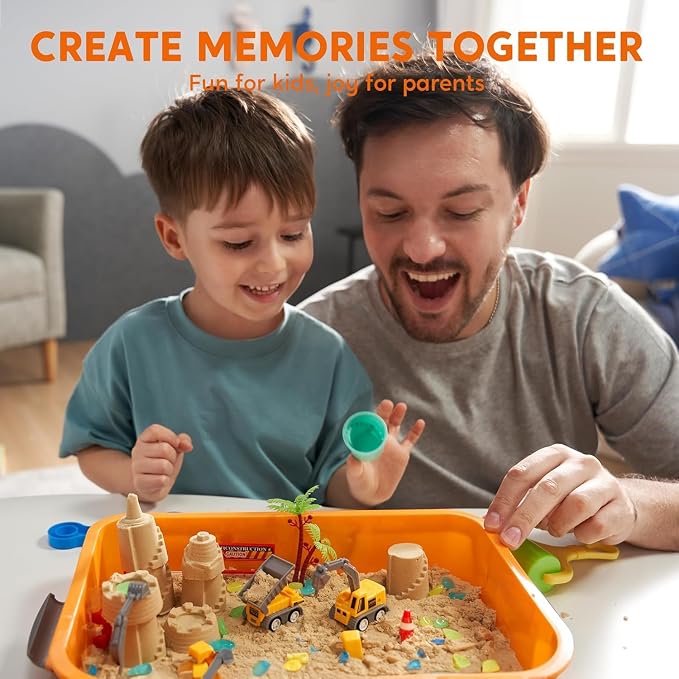 JOVA Klever Kits Construction Sensory Bin for Kids with Glow in The Dark Stones, Sandbox with Lid Castle Building kit, Preschool Learning Activities Gifts for Boys Girls Age 3+