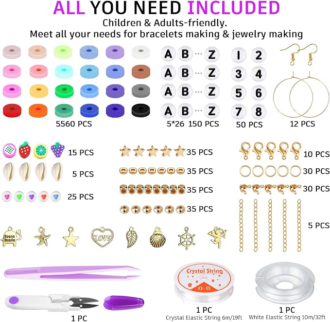 Gionlion 24 Colors Clay Beads Friendship Bracelet Making Kit w/Charms | Preppy Heishi Beads Charms for Jewelry Making, DIY Crafts Gifts for Girls Ages 6-12, Cute Stuff for Teens Christmas Birthday