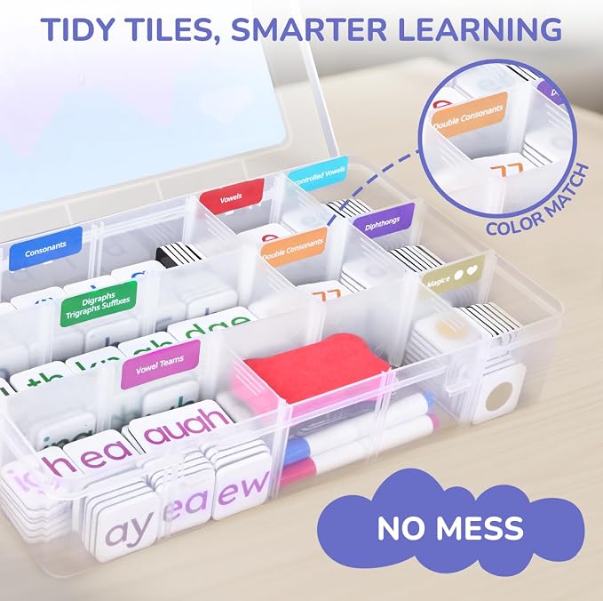 JoyCat 265 Phonics Magnetic Letter Tiles, with 3 Word Building Folder | 265 magnetic letter tiles with word folders support phonics, spelling and reading practice for preschool classrooms