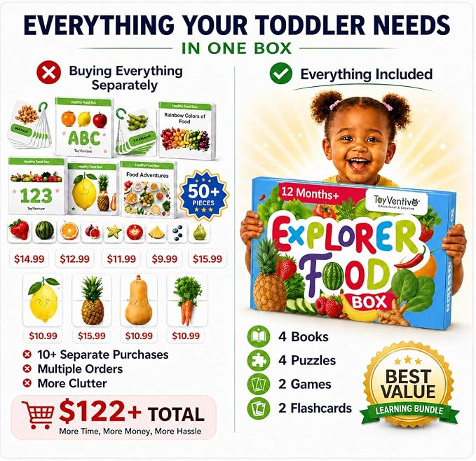 TOYVENTIVE Preschool Activity Set for Boys – Educational Toddler Toys with Flashcards, Matching Games and Montessori Activity Cards for Visual Recognition and Play-Based Exploration – Ages 1