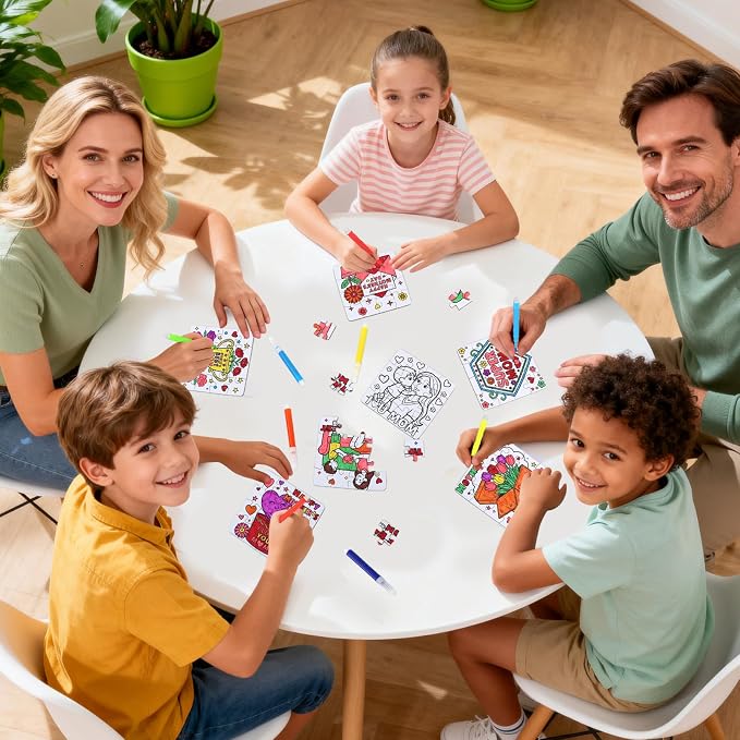 24 Set Mothers Day Crafts for Kids & Adults Classroom Bulk, Mother's Day Activities DIY Jigsaw Puzzle with Flower Bouquet Heart, Spring April Arts for School Gifts Coloring Games & Paper Toy Bulk