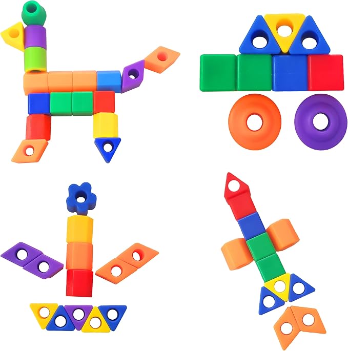 KUTOI Plastic Lacing Beads for Kids with Fun Shapes, Long String, and Brilliant Colors, Educational Occupational Therapy Toys-Fine Motor Toys，Montessori Toy for 3 Year Old and Above（70 pcs）