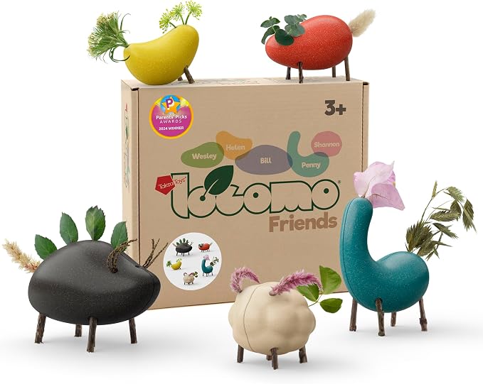 Locomo Friends V Waldorf Educational Outdoor Play Figures, Montessori Wooden Animal Toys for Kids 3 4 5 6 7+, Open-Ended Learning & Creativity, Nature Eco Toys, Gifts (Set of 5)