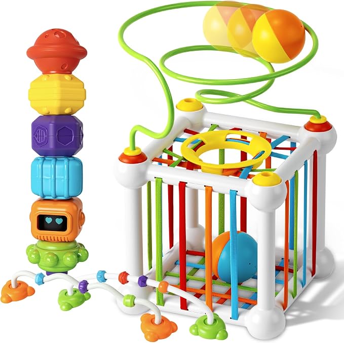 Montessori Sensory Cube Toy for Toddlers | Educational Activity Center with Elastic Sides, perfect Learning Birthday Gift for 18+ Months Baby