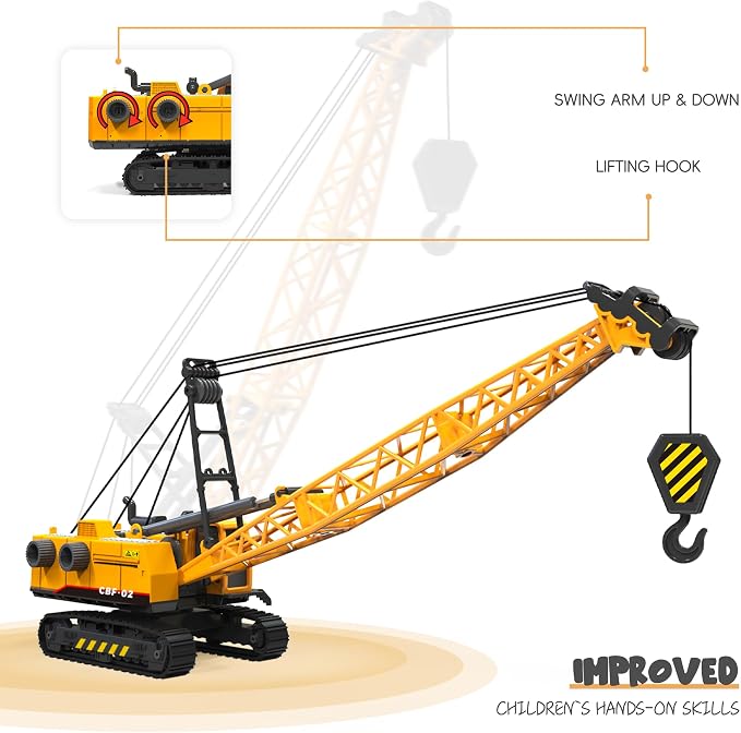 Kids Construction Toys for Boys, Playset of Excavator Toy, Crane Toy & Semi Truck Toy Tractor Lowboy Trailer, Construction Trucks for Toddler, Ideal Birthday Party Favor Gift for 3 Years Old and Up