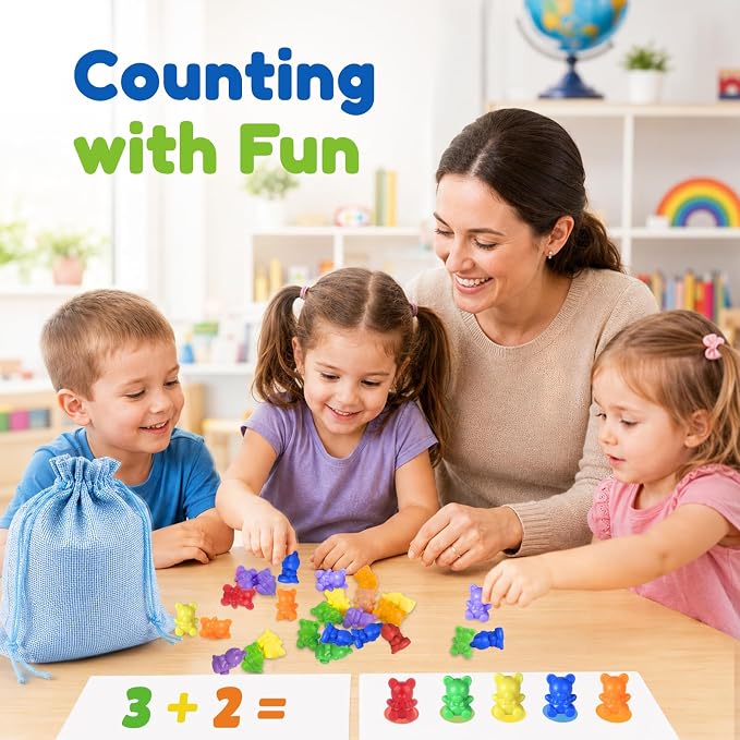 XINHUIDALSQ Rainbow Counting Bears Set of 60, 6 Colors Sorting Teddy Plastic Bears Math Manipulatives for Toddlers, 1 Inch Bear Conters Ages 3+ Kids
