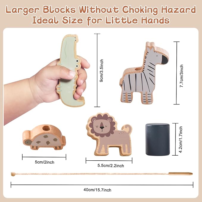 Wooden Animals Threading Toys Lacing Beads for 3+,Stacking Blocks Balance Game,Family Educational Preschool Learning Toy, Preschoolers Montessori Classroom Activities,Ideal Gift for Kids