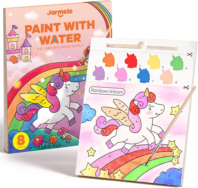 Jar Melo Paint with Water Books for Toddlers, Unicorns | Mess-Free Watercolor Painting Activity for Kids Ages 3-5 4-8, Arts Crafts Coloring Travel Toy with Brush for Boys and Girls