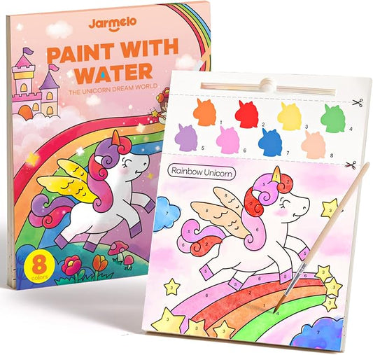 Jar Melo Paint with Water Books for Toddlers, Unicorns | Mess-Free Watercolor Painting Activity for Kids Ages 3-5 4-8, Arts Crafts Coloring Travel Toy with Brush for Boys and Girls