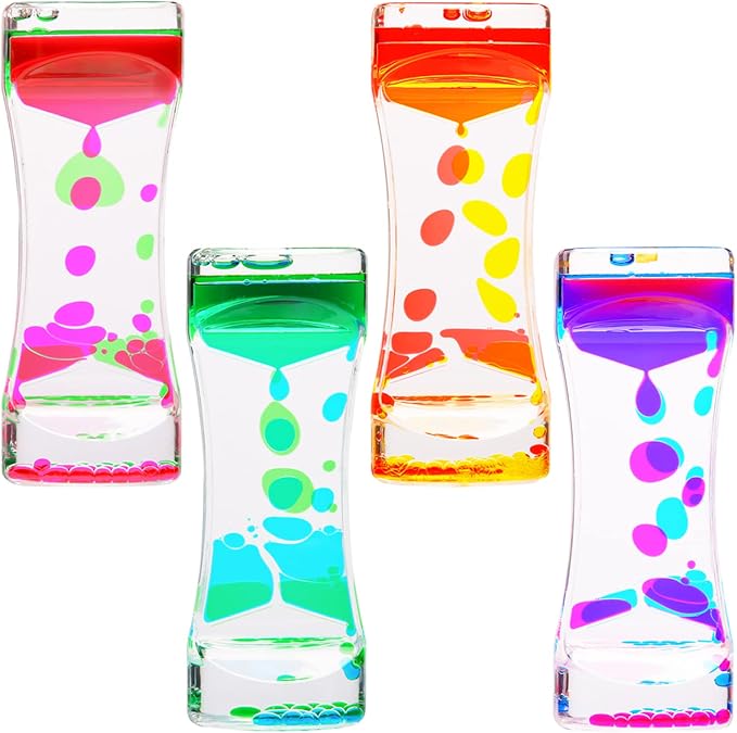 Liquid Motion Bubbler - 4 Pack Sensory Toys | Stress Management Relief Fidget Bubbler - Relaxing Water Timers - Office Home Colorful Hourglass Desk Decor