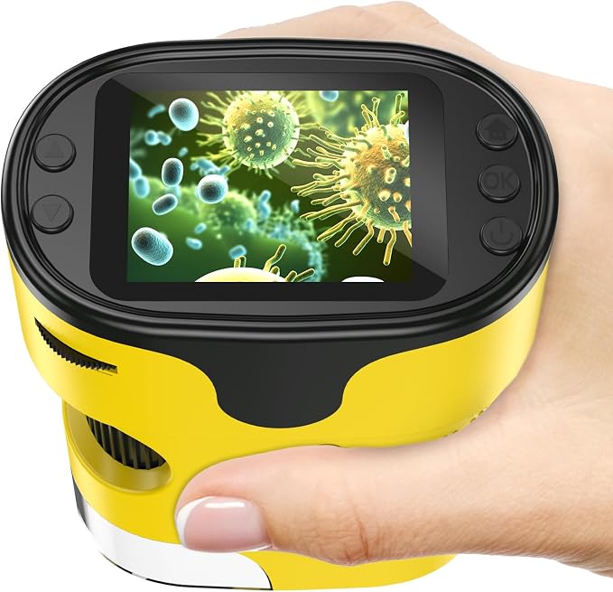 Kids Digital Microscope Science Gift: Complete STEM Toy Kit for Ages 4-12 | 32GB Card for Photos & Video / Custom EVA Case / Real Glass Slides / Upgraded 3mm Slide Slot / 2.5H Rechargeable Use