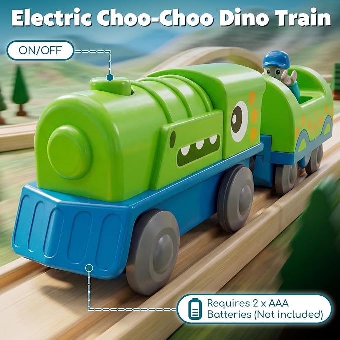 Lehoo Castle Dinosaur Battery Powered Train Toy for Toddlers | Motorized Train with 2 Figures, Compatible with Thomas, Brio & Melissa & Doug Tracks, Birthday Gift for Kids Ages 3+