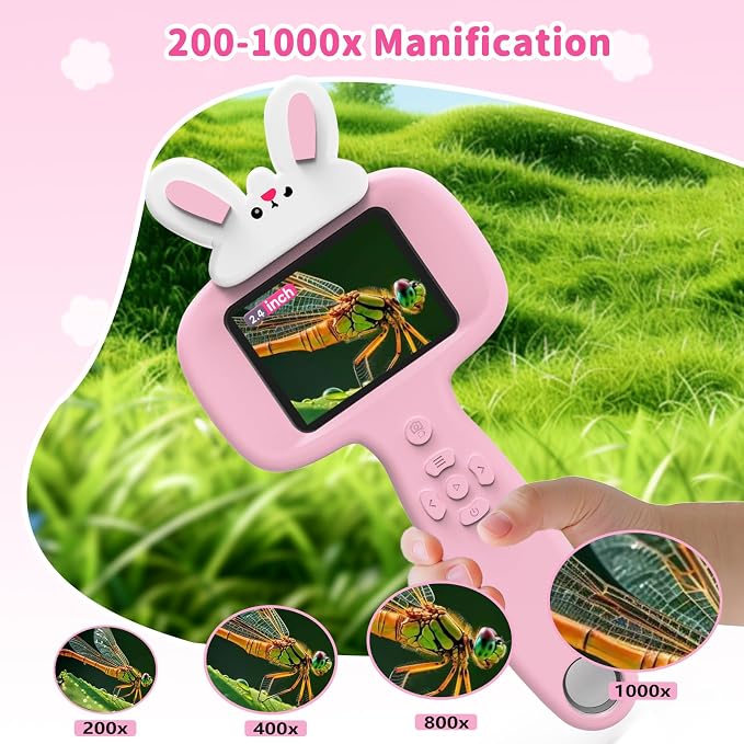 BLACKROOT Microscope for Kids, 2.4" Handheld Digital Pocket Microscope | STEM Educational Science Toys for Easter, Birthday Gifts for 5 6 7 8 9 10 11 12 Year Old Boys Girls, Pink