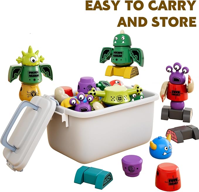 TEMI Magnet Robot Toy for Kids 3-5 Years Old | Monster Magnet Toys Stacking Transform Toys with Storage Box, Set for 3 4 5 6 7 Years Old Boys, Christmas and Birthday Gifts