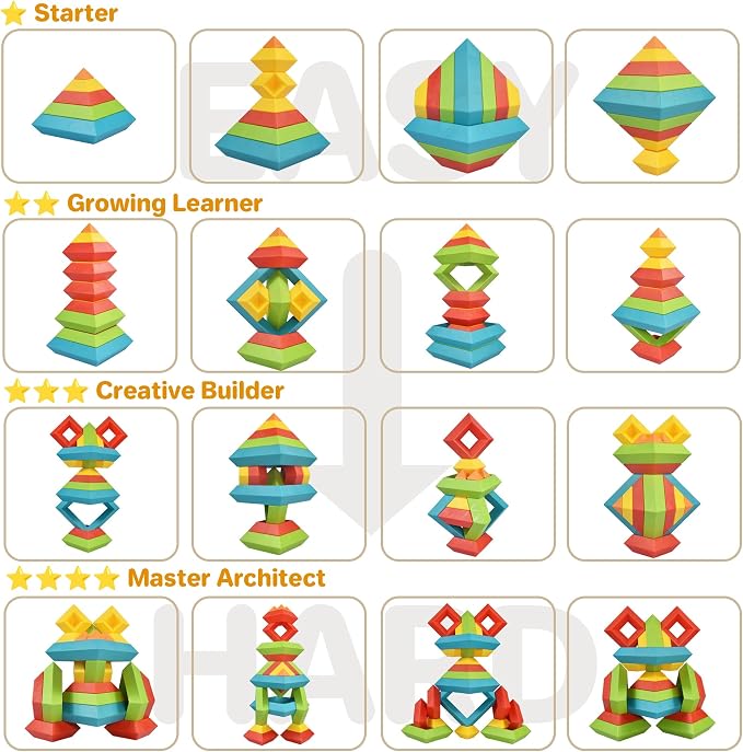64-Piece Building Blocks Set, Pyramid Stacking Toys for Toddlers | STEM Montessori Toys & Ideal Manipulatives for Preschoolers - Pyramid Magic Tower Gifts for Kids Boys Girls Ages 3 4 5 6