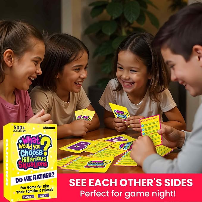 QUOKKA 4-Pack Card Game – 2000+ Hilarious Questions – Funny Family & Party Board Games for Kids, Teens, Adults – Travel, Pop Culture, Daily Life & Situations – What Would You Choose Challenges Ages 8+