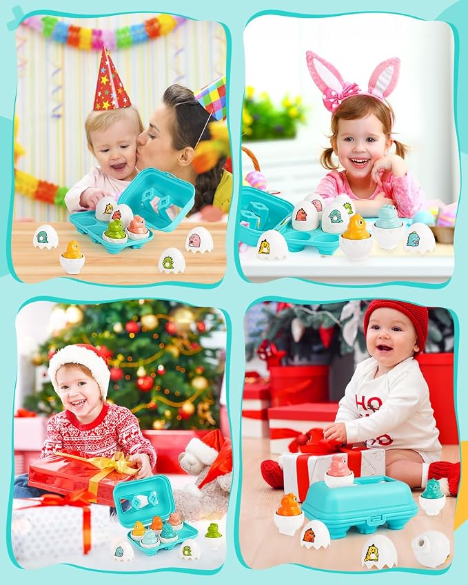 Matching Egg Toy 6 Pcs Develops Toddlers' Color & Shape Recognition Skills | Easter Basket Gift for Boys & Girls, Montessori Travel Toy for Kids 1-3, Fun Sorting Puzzle for Daily Early Education
