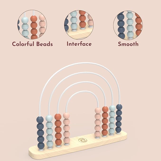 Wooden Roller Abacus Toy, Colorful Beads, Develops Hand-Eye Coordination, Color Recognition & Creativity, Smooth Sliding on Stainless Steel Rods, Non-Toxic Paint, Ideal for Kids | colorful sliding beads, roller abacus, wooden bead maze, montessori toys...