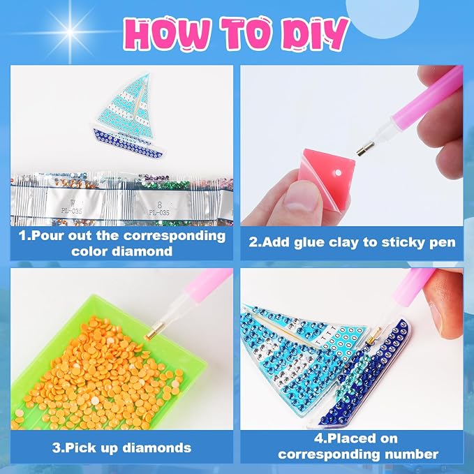 Labeol Arts and Crafts for Kids - Creat Your Own GEM Keychains-5D Diamond Painting by Numbers GEM Kits for Kids Girls Toddler Age 6-7 6-8 10-12
