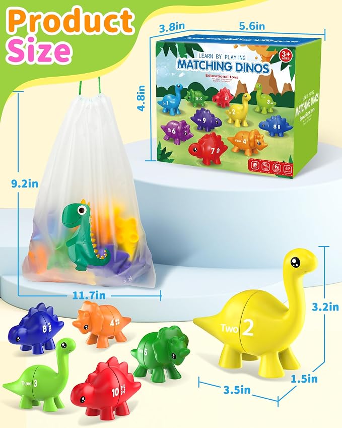 Number Dinosaur Toys for Kids 3-5, Montessori Learning Toys for 3 Year Old | Preschool Educational Toy, Toddler Boy Girl Gifts, Dino Travel Toy, Double-Sided Dinosaurs, Learn Numbers, Matching Game