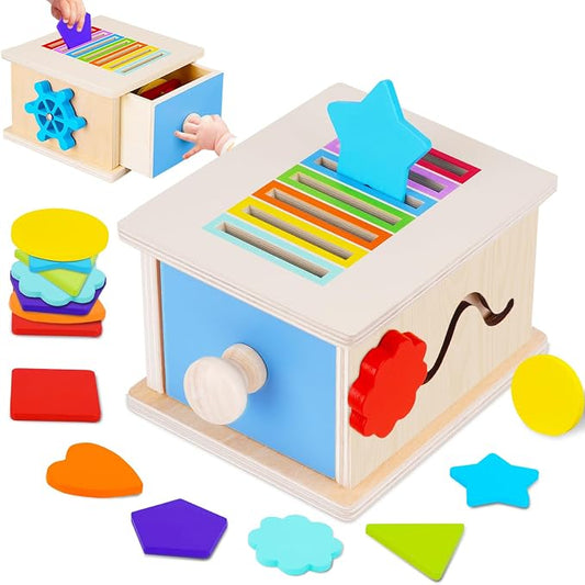 FCSONU Montessori Sorting Box Toys for Toddlers 1-3, Fine Motor Skills Toys | 3in1 Learning Color Sorting Toys Sensory Toys, Shape Sorter | Coin Box Toy, Easter Christmas Birthday Gifts for Boys Girls