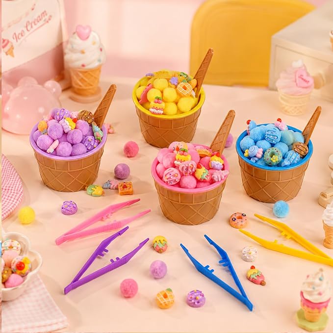 156 Pcs Ice Cream Sensory Bin Items Summer Counting Sorting Sensory Bin Filler Fine Motor Ice Cream Lollipop Donut Counts for Summer Counting Sorting