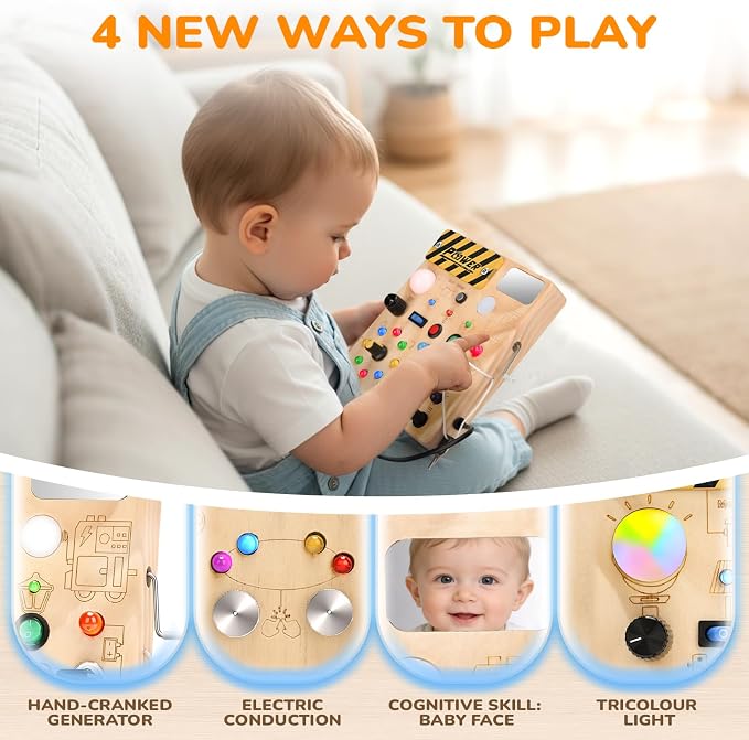 Busy Board for Toddlers - Montessori Toys for 1-3 Year Old Boys & Girls | 12 Switches & 22 Lights Sensory Activity Board, Develops Fine Motor Skills, Educational Travel Toys, Birthday Gift for Kids