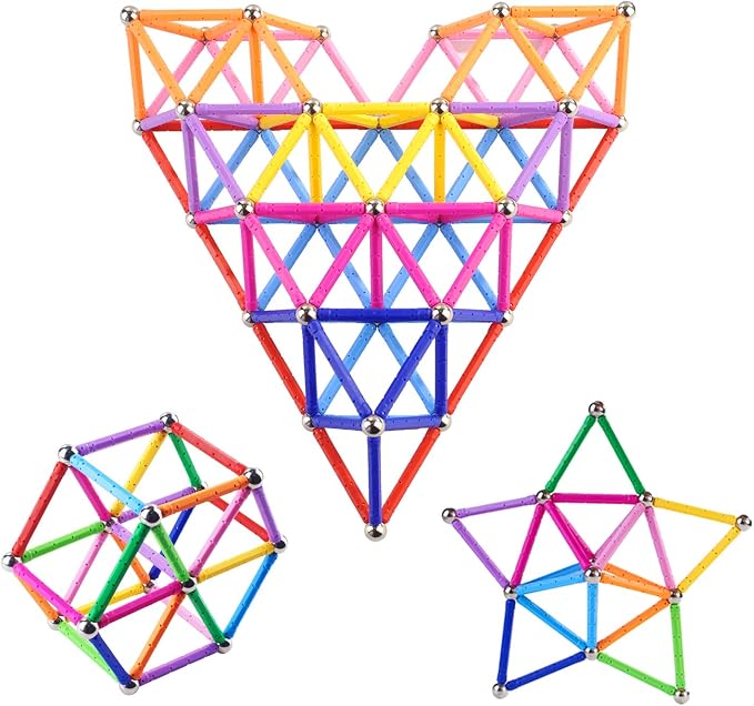 150 Pcs Magnetic Building Sticks Blocks, 3D Non-Toxic Educational STEM Toys for Kids and Adults, Includes Storage Bag
