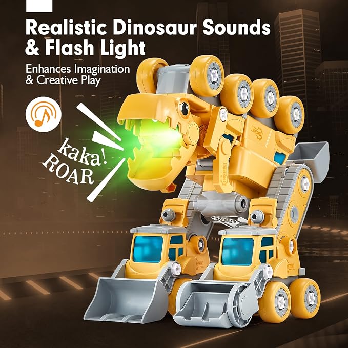 hahaland Toys for 5+ Year Old Boys - Take Apart Dinosaur Kids Toys Construction Vehicles 5 in 1 Transform into Dinosaur Robot STEM Building Toy for 5 6 7 8 Year Old Boys | 5 in 1 Transformer Toys Take Apart Dinosaur Kids Toys for 5+ Year Old Boys